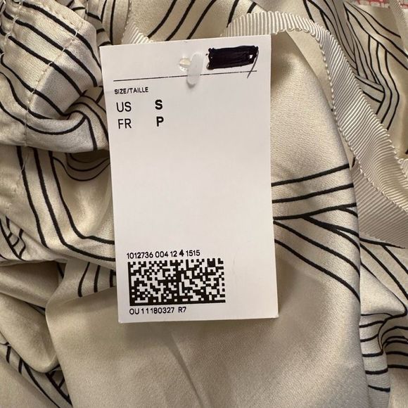 H&M Women Blouse Small Beige Geometric Long Sleeve High Career Top New Oversize - Picture 7 of 7